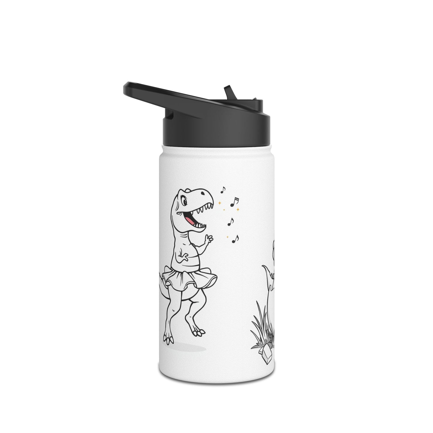 Kid Funny Dino T-Rex Ballerina Stainless Steel Water Bottle - Perfect for Kids & Adults, Ideal Gift for Birthdays and Dance Enthusiasts