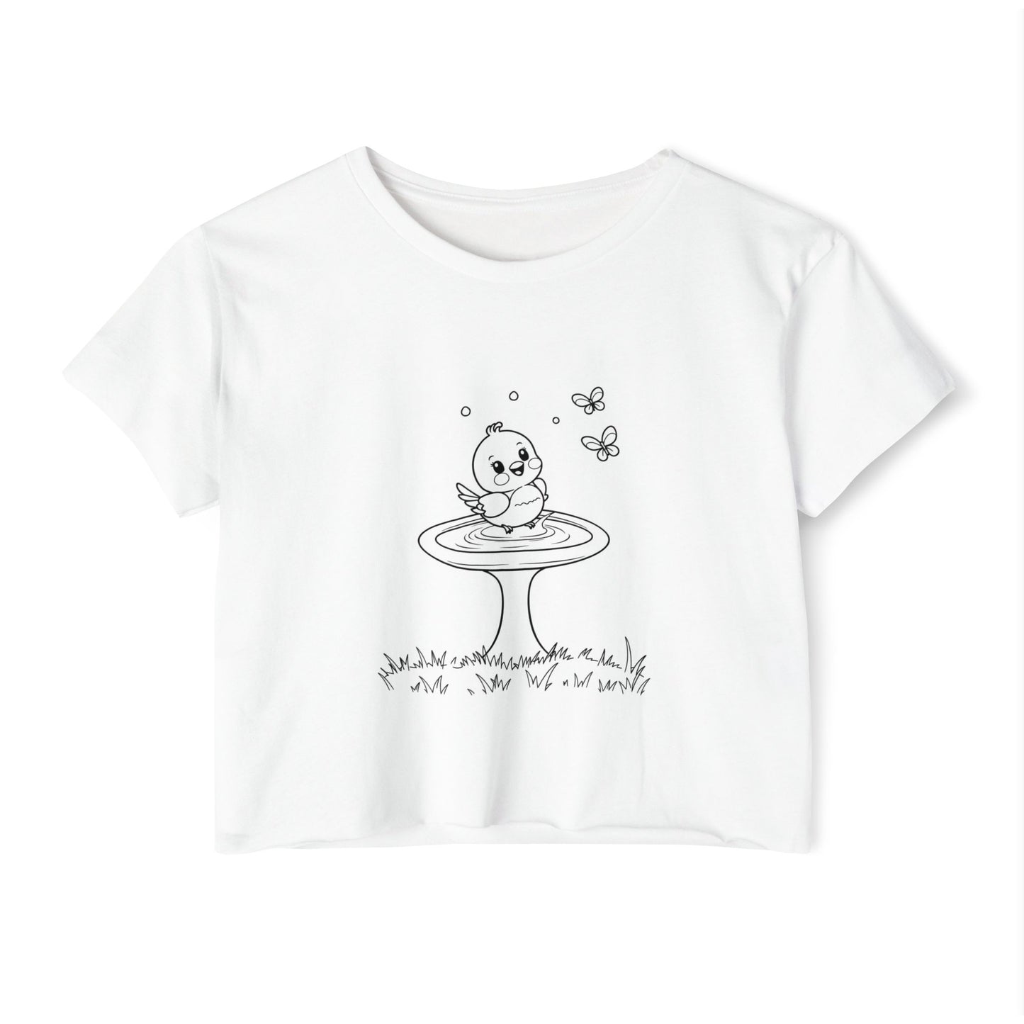 Cute Women's Festival Crop Top with Bird Design - Summer Vibes T-Shirt
