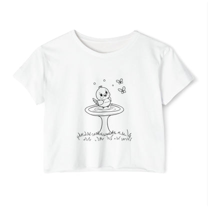 Cute Women's Festival Crop Top with Bird Design - Summer Vibes T-Shirt