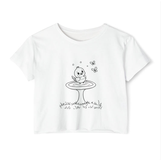 Cute Women's Festival Crop Top with Bird Design - Summer Vibes T-Shirt