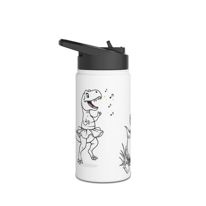 Kid Funny Dino T-Rex Ballerina Stainless Steel Water Bottle - Perfect for Kids & Adults, Ideal Gift for Birthdays and Dance Enthusiasts