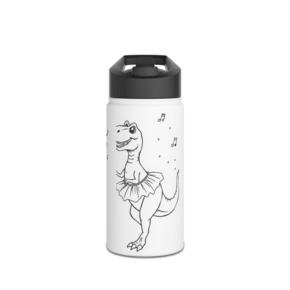 Funny Dino T-Rex Ballerina Stainless Steel Water Bottle - Perfect for Kids & Adults, Ideal Gift for Birthdays and Dance Enthusiasts