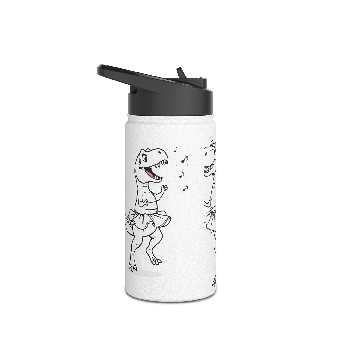 Funny Dino T-Rex Ballerina Stainless Steel Water Bottle - Perfect for Kids & Adults, Ideal Gift for Birthdays and Dance Enthusiasts