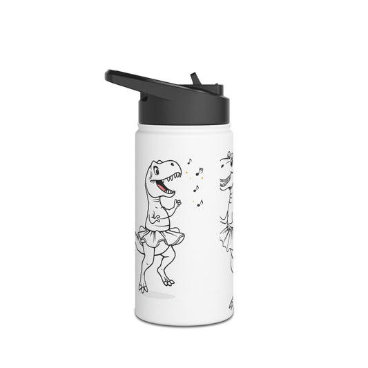 Funny Dino T-Rex Ballerina Stainless Steel Water Bottle - Perfect for Kids & Adults, Ideal Gift for Birthdays and Dance Enthusiasts