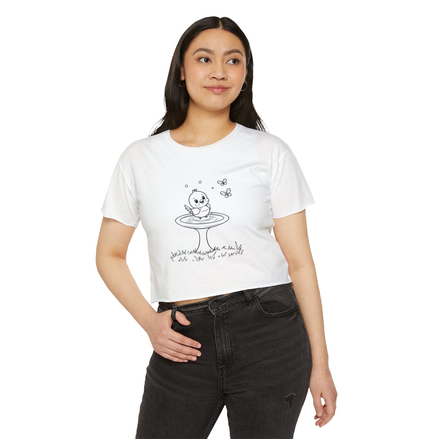 Cute Women's Festival Crop Top with Bird Design - Summer Vibes T-Shirt