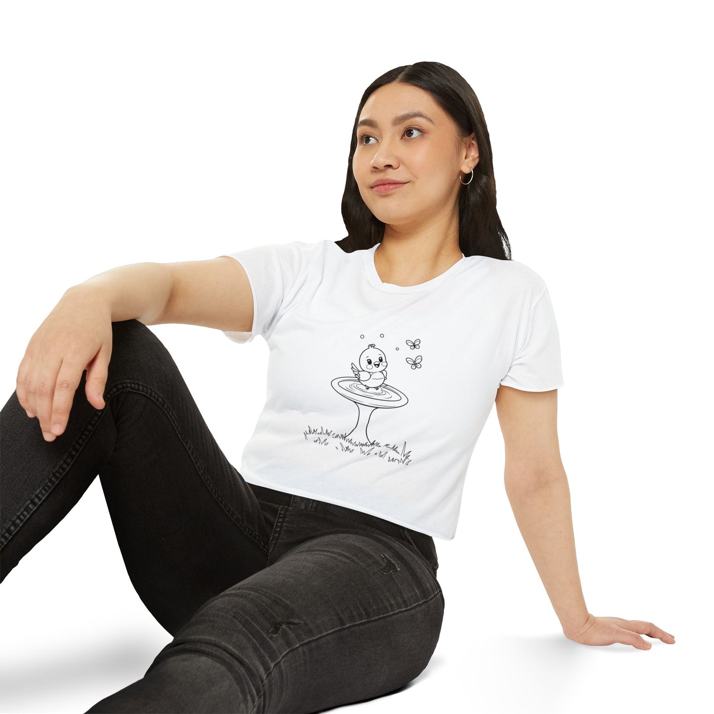 Cute Women's Festival Crop Top with Bird Design - Summer Vibes T-Shirt