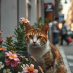 Download 4K Cat & Flowers Wallpaper